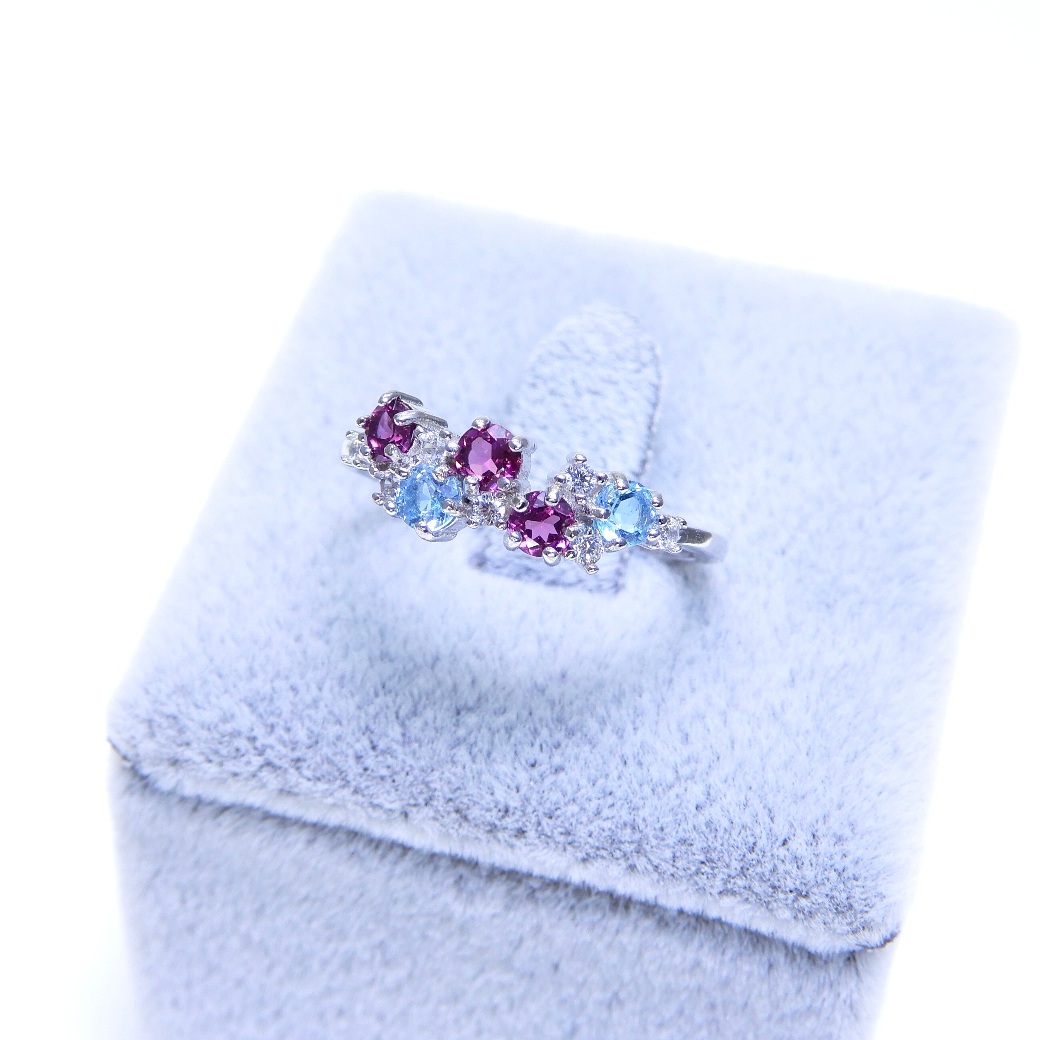 リースRing♦︎ロードライトガーネット・ブルートパーズ♦︎WGカラー《0100》