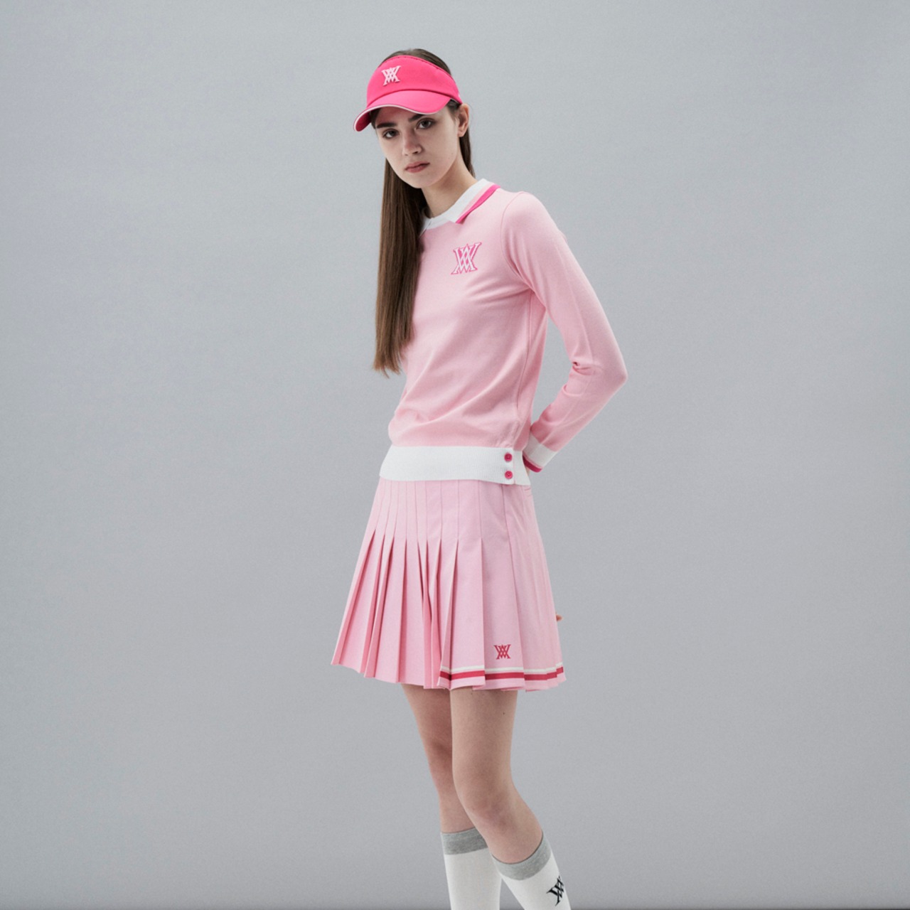 WOMEN LOGO BAND PLEATS SKIRT