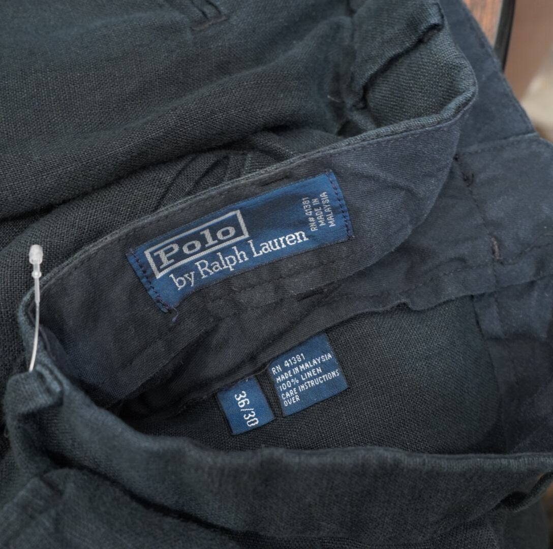 ralphlauren 黒 リネン パンツ W36L30/ラルフローレン ブラック linen