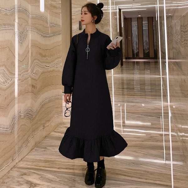 送料無料】 キルティング ワンピース レディース 長袖 マーメイド