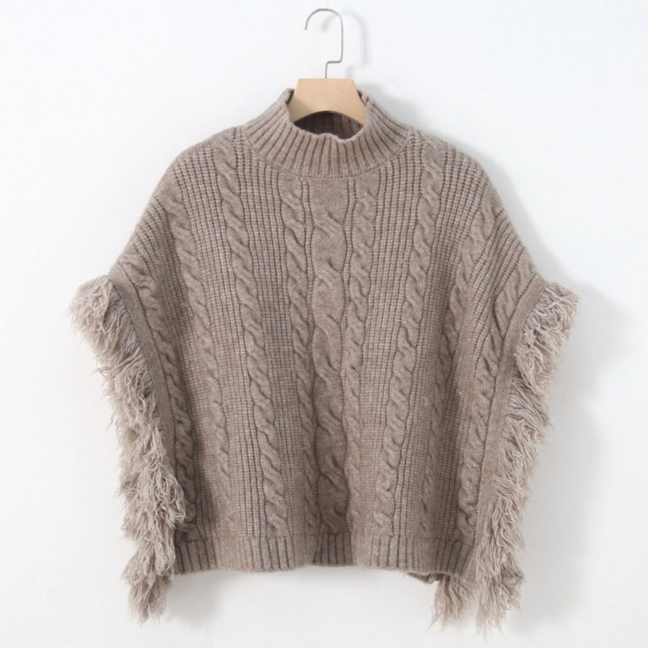 フリンジスリーブ ケーブル編みニットトップス Ln00395