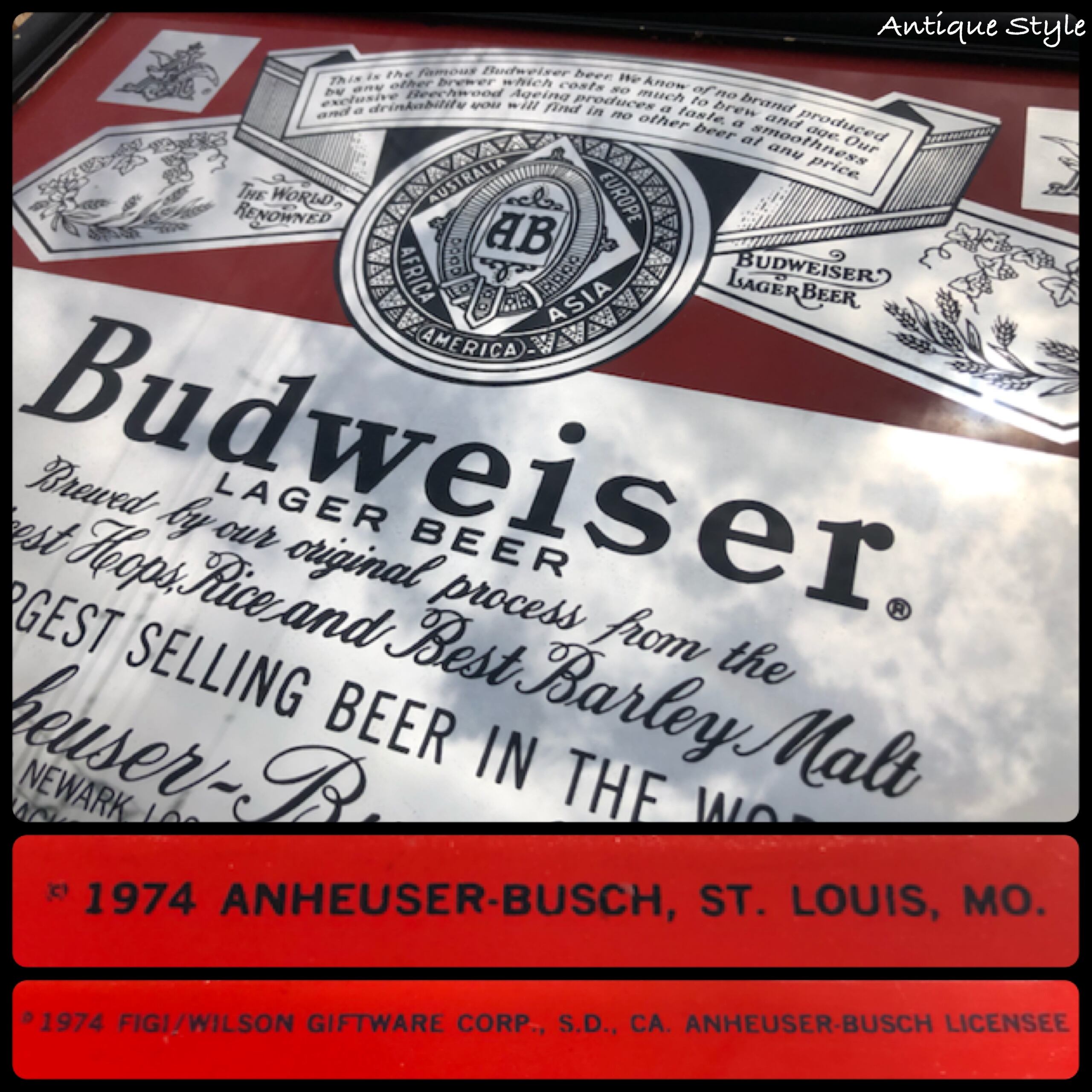 SALE】Budweiser バドワイザー 1974's パブミラー 看板