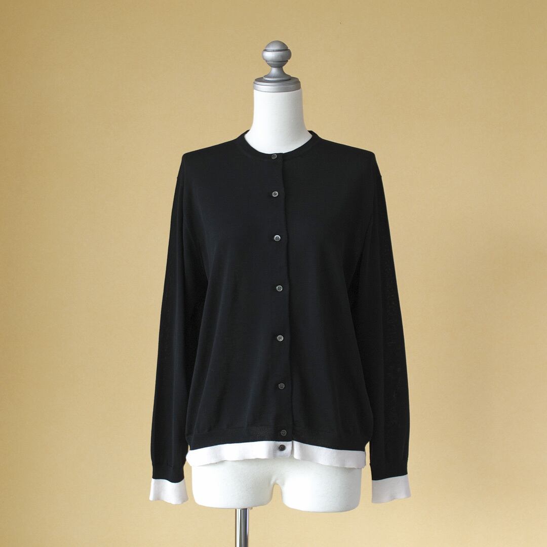atelier naruse アトリエナルセ コットンシルククルーネックニットカーディガン・ブラック