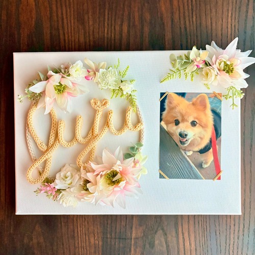 【恋するリース／フォトキャンバス】ニュアンスピンク（※文字の毛糸はお好きなカラーを）