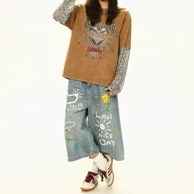 ハートモチーフレオパードレイヤードライクTシャツ 2col R02583