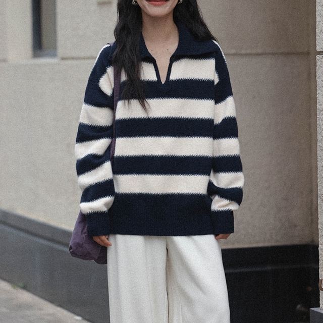 open-collar border knit　J00214