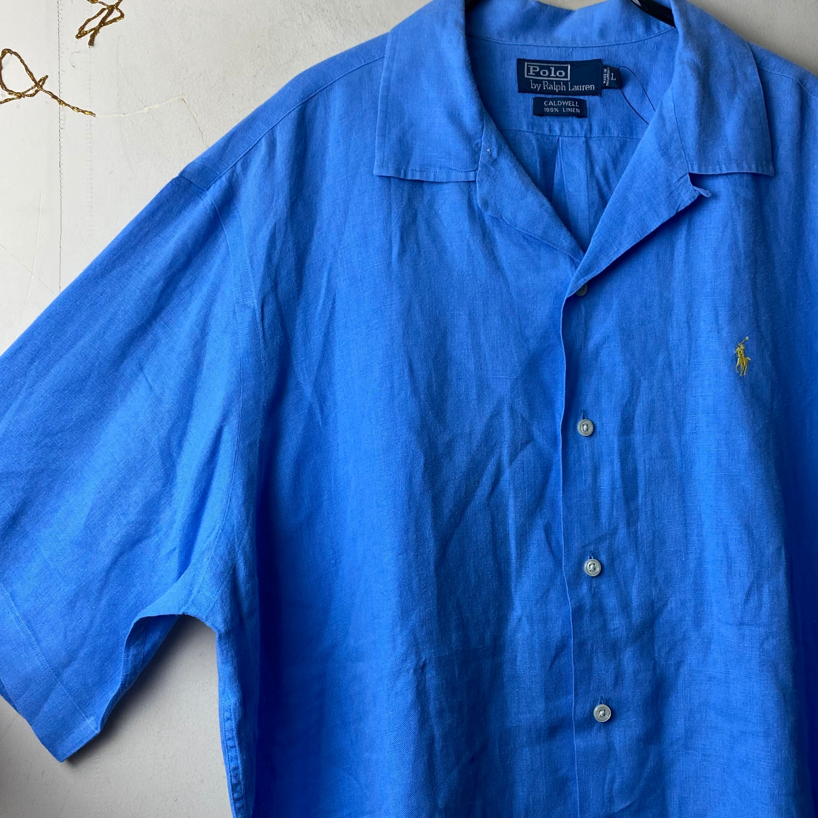 vintage POLO by RALPH LAUREN light blue open collar linen shirt