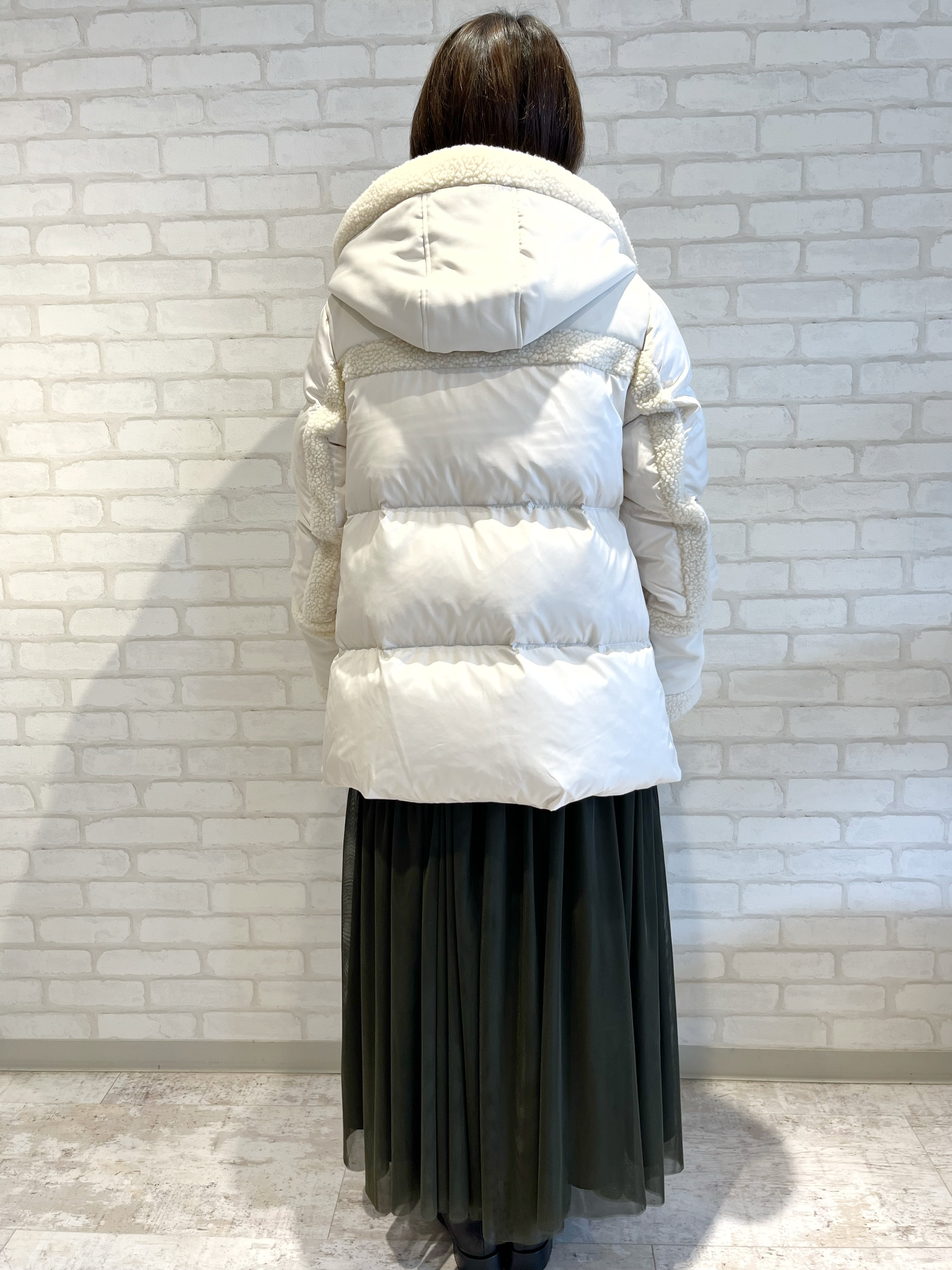 PASSIONE/546402/ボア×異素材切り替えダウンコート(オフホワイト) | QREEQ