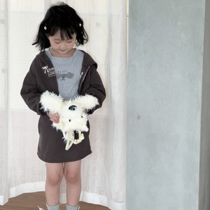 秋レース切り替え子犬柄Tシャツ