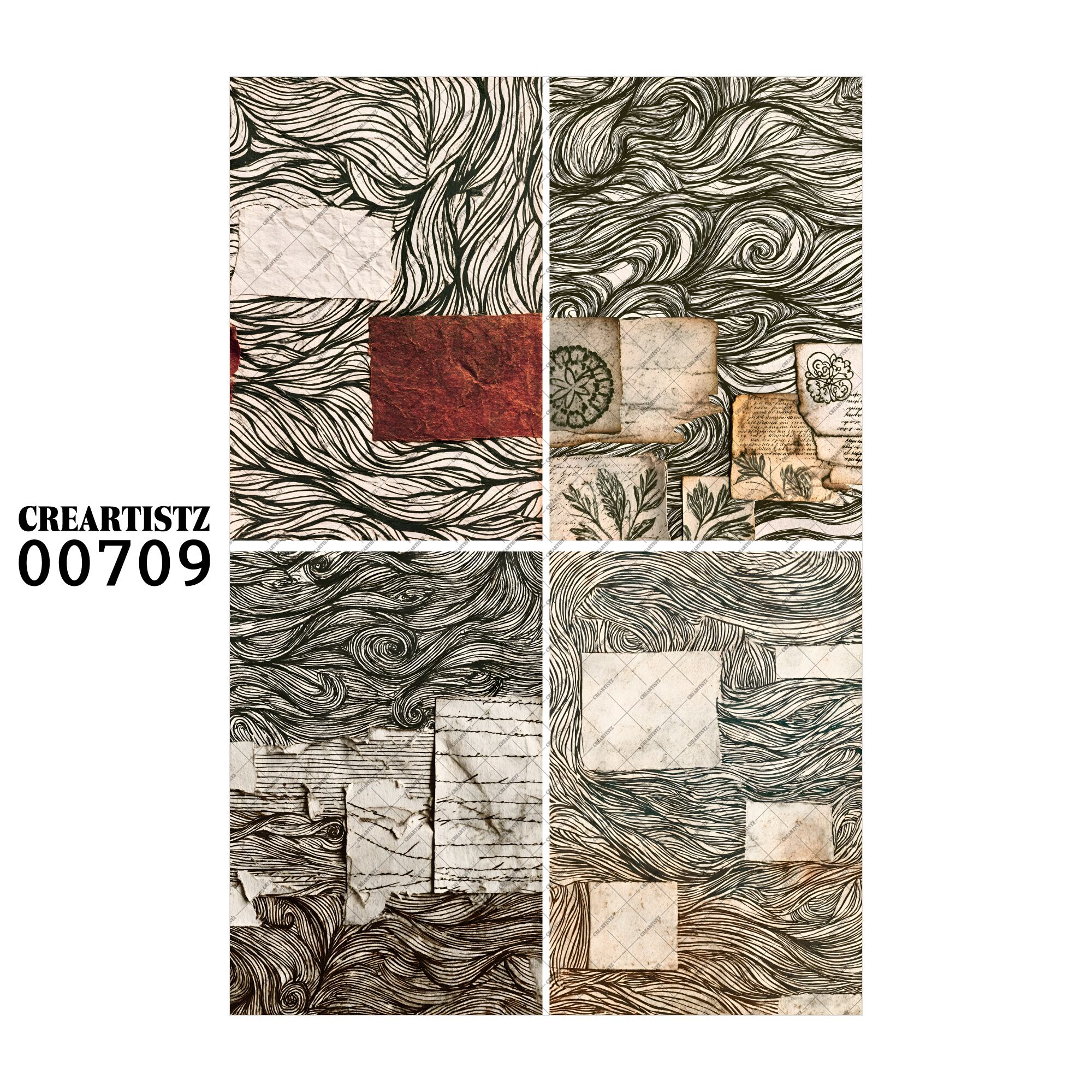 00709 背景 コラージュ素材 オリジナル 12枚セット (4種類×3枚) ペーパー/ステッカー CREARTISTZ