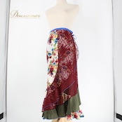 【美品 フラメンコ衣装】レッド HERMOSA IBERIA エルモサイベリア 巻きスカート ファルダ レース 花柄 透け感 軽い リボン