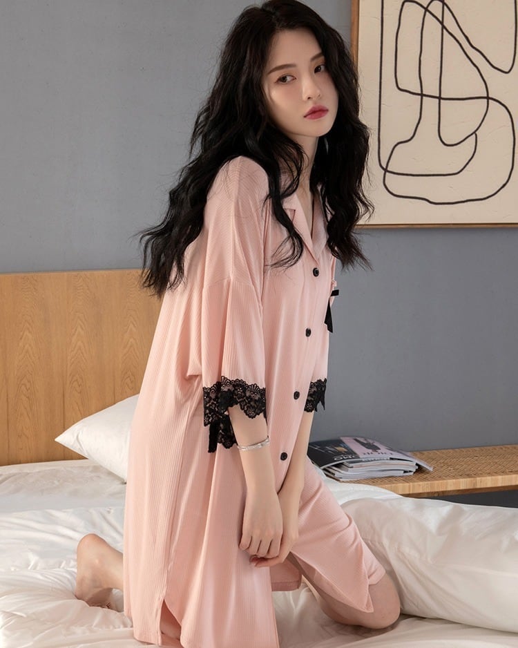 M-2XL】Sexy lace pajama sweet shirt nightdress♡C342 | luvxy