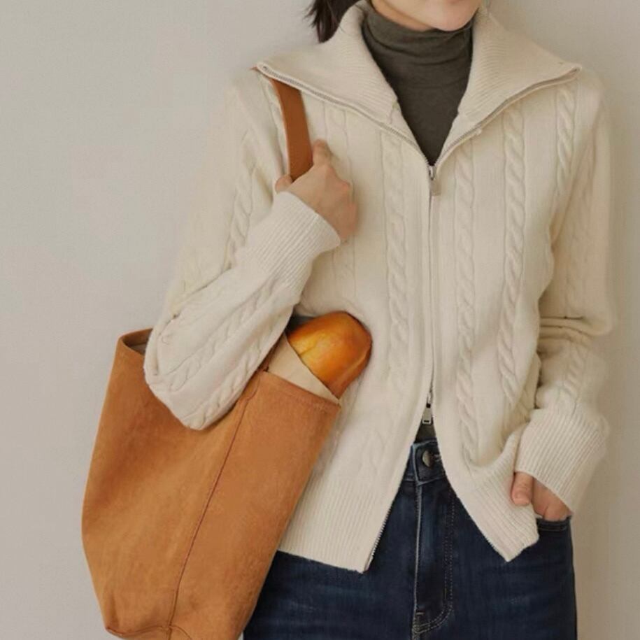 ジップアップ 長袖 ニット 腰丈 カーディガン YH9816