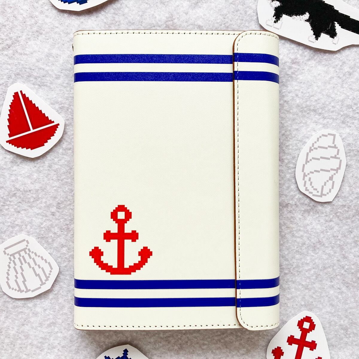 システム手帳ミニ6穴 ポケット サイズ アンカー セーラーライン柄 ホワイト Mell The Diner Pixelart Goods Shop In Base