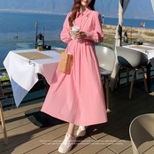 Sweet Pink Pleated Shirt Dress 5031