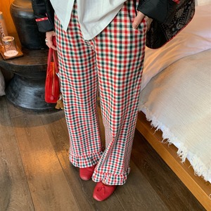 red checkered bootcut pants