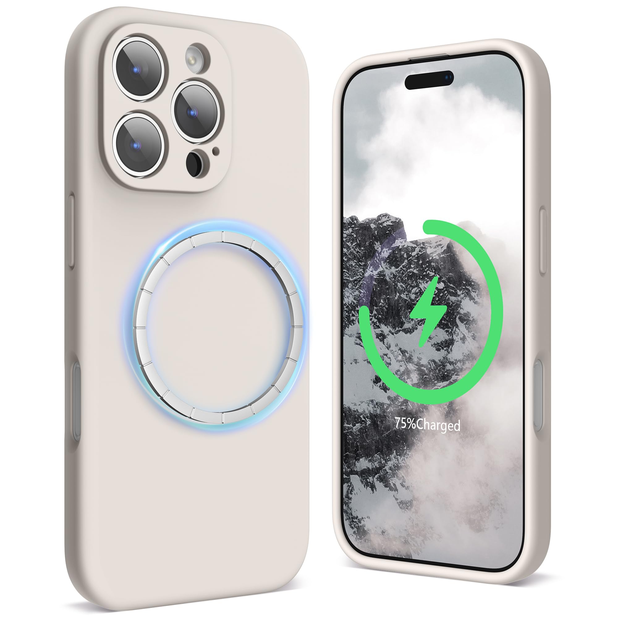 SURPHY iPhone 16 pro max用ケース シリコン MagSafe対応,6.9インチ対応(2024) 携帯ケース iphone16 pro max (カメラの全面保護) マグネット搭載 iPhone16 pro max用ソフトカバー(ストーングレイ)