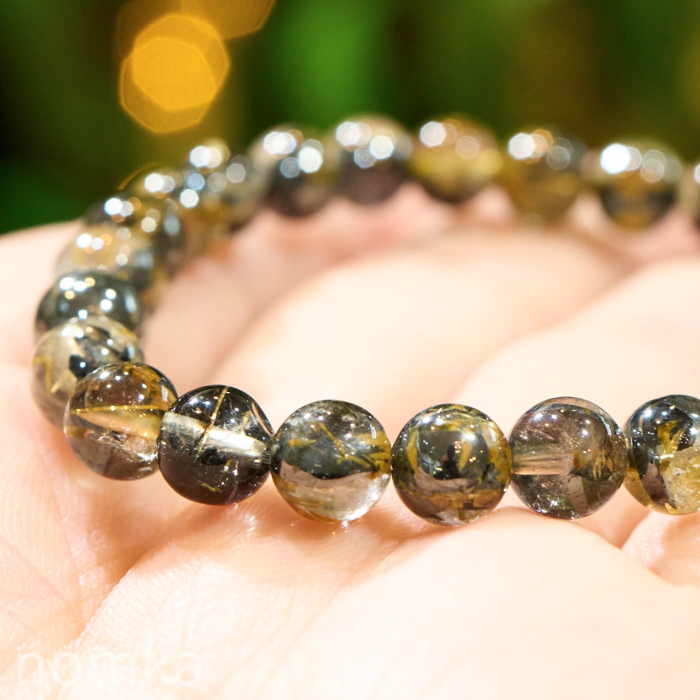 【運命を切り拓く太陽の力】ヘマタイトインルチルクォーツ 一連ブレスレット (7mm/約16cm)