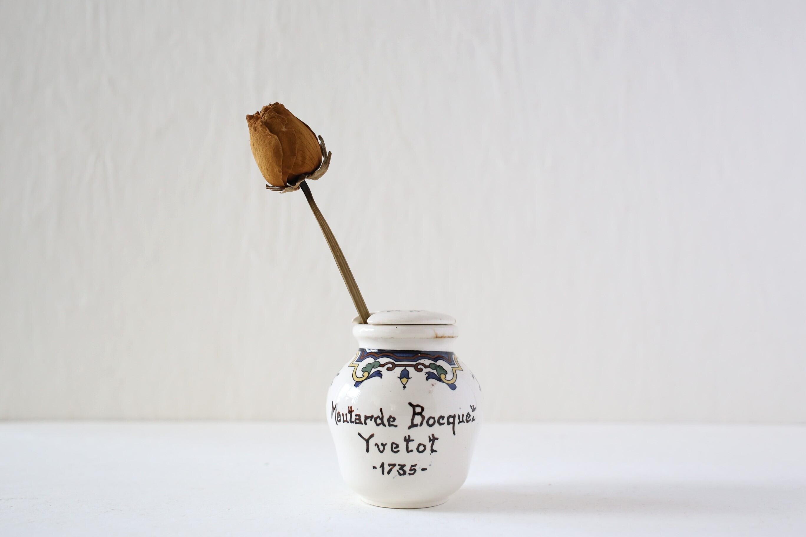 フランス アンティーク ヴィンテージ DIGOIN SARREGUEMINES サルグミンヌ マスタードポット 『Bocquet』 N-03399
