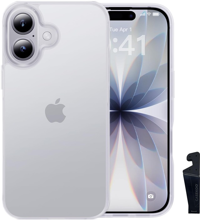 【米軍MIL新規格・指紋防止】CASEKOO iPhone 17 用 ケース 耐衝撃 滑り止め 指紋防止 米軍MIL規格 マット仕上げ ストラップホール付き 黄変防止 耐久性 カバーセット スマホスタンド付き あいふおん17用ケース 6.3 インチ(マットブクリア)