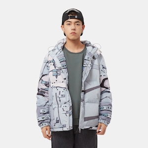 SALE 送料無料【HIPANDA ハイパンダ】メンズ マップ プリント ダウンジャケット MEN'S MAP PRINT DOWN JACKET / GRAY・MULTICOLOR