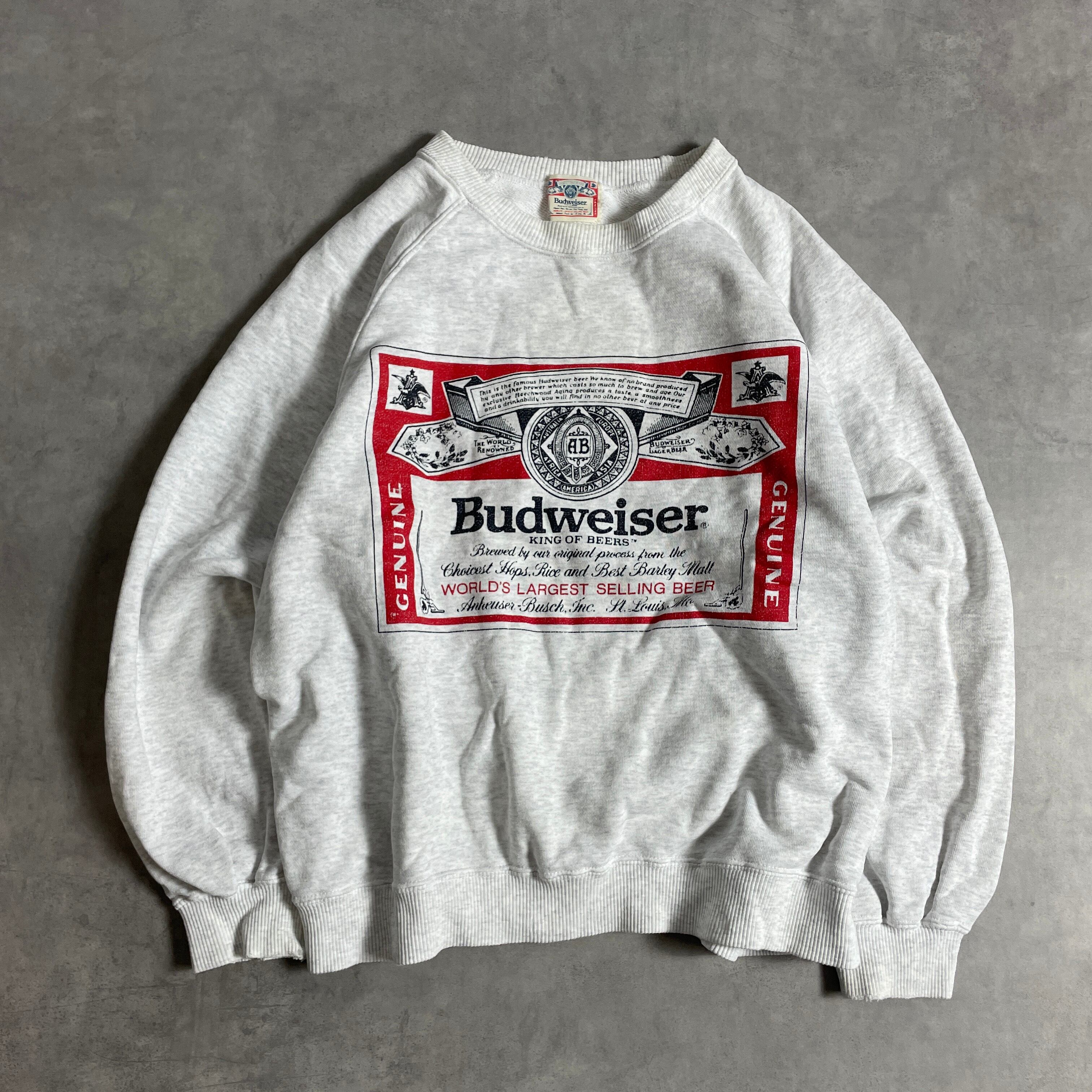 90s-00s Budweiser バドワイザー ロゴ スウェット霜降りグレー