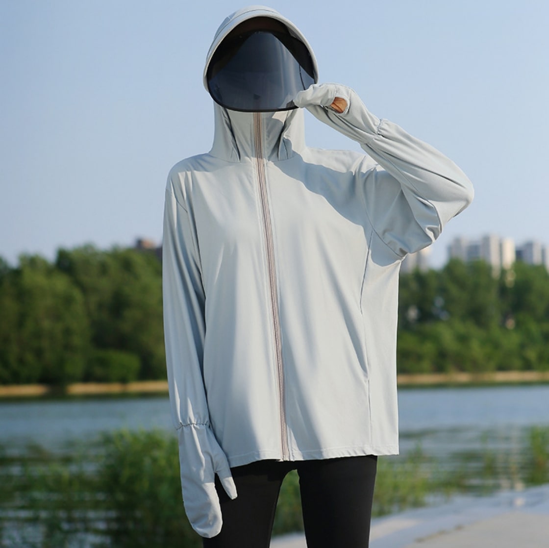 帽子 UVカット ラッシュガード　ジップパーカー 日焼け止サンシェード ホワイト 帽子 UVカット ラッシュガードジップパーカー 日焼け止サンシェード