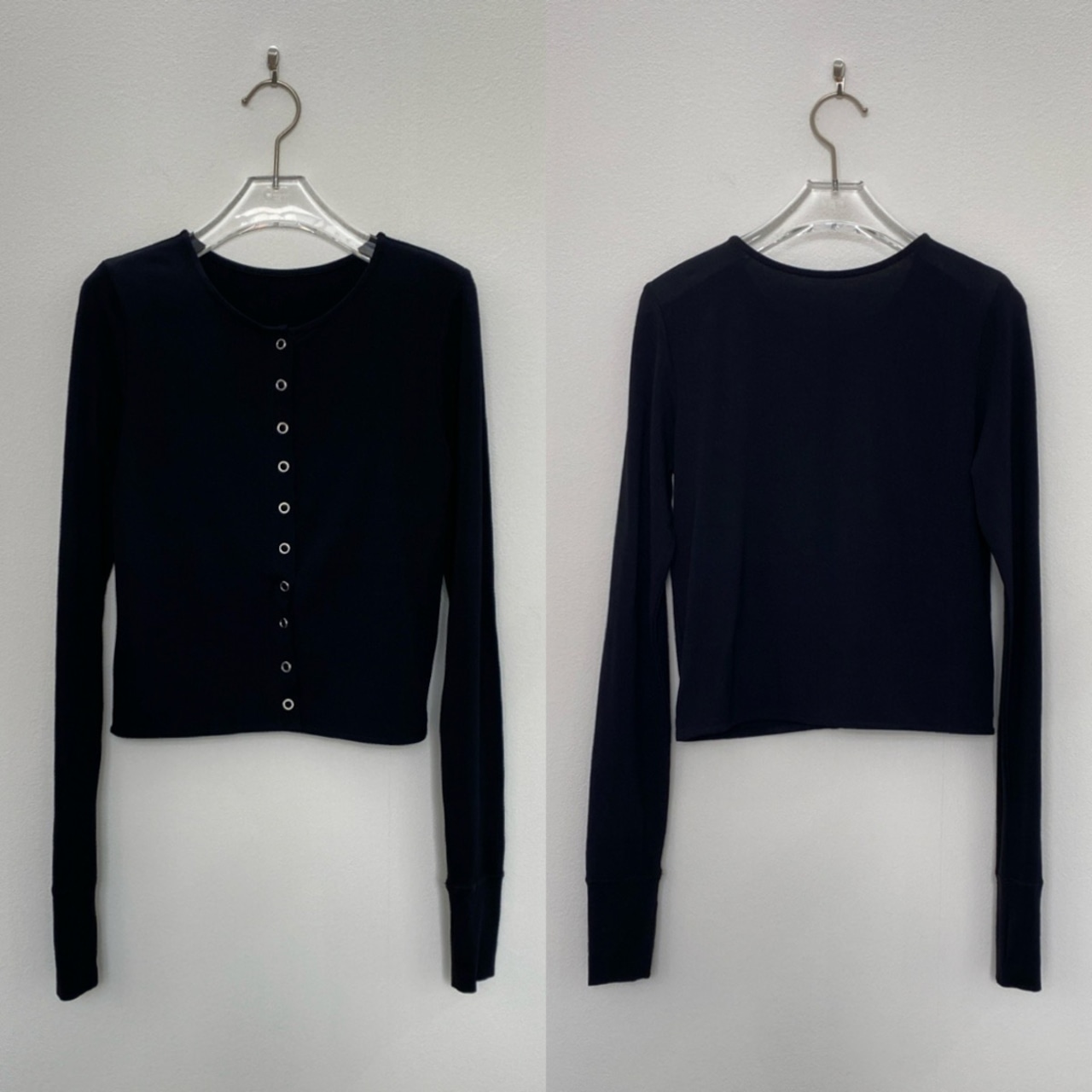 指穴クルーネックスナップボタンCD/ブラック