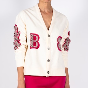 BARRIE　THISTLE LOGO CARDIGAN　ECRU/BEIGE PINK