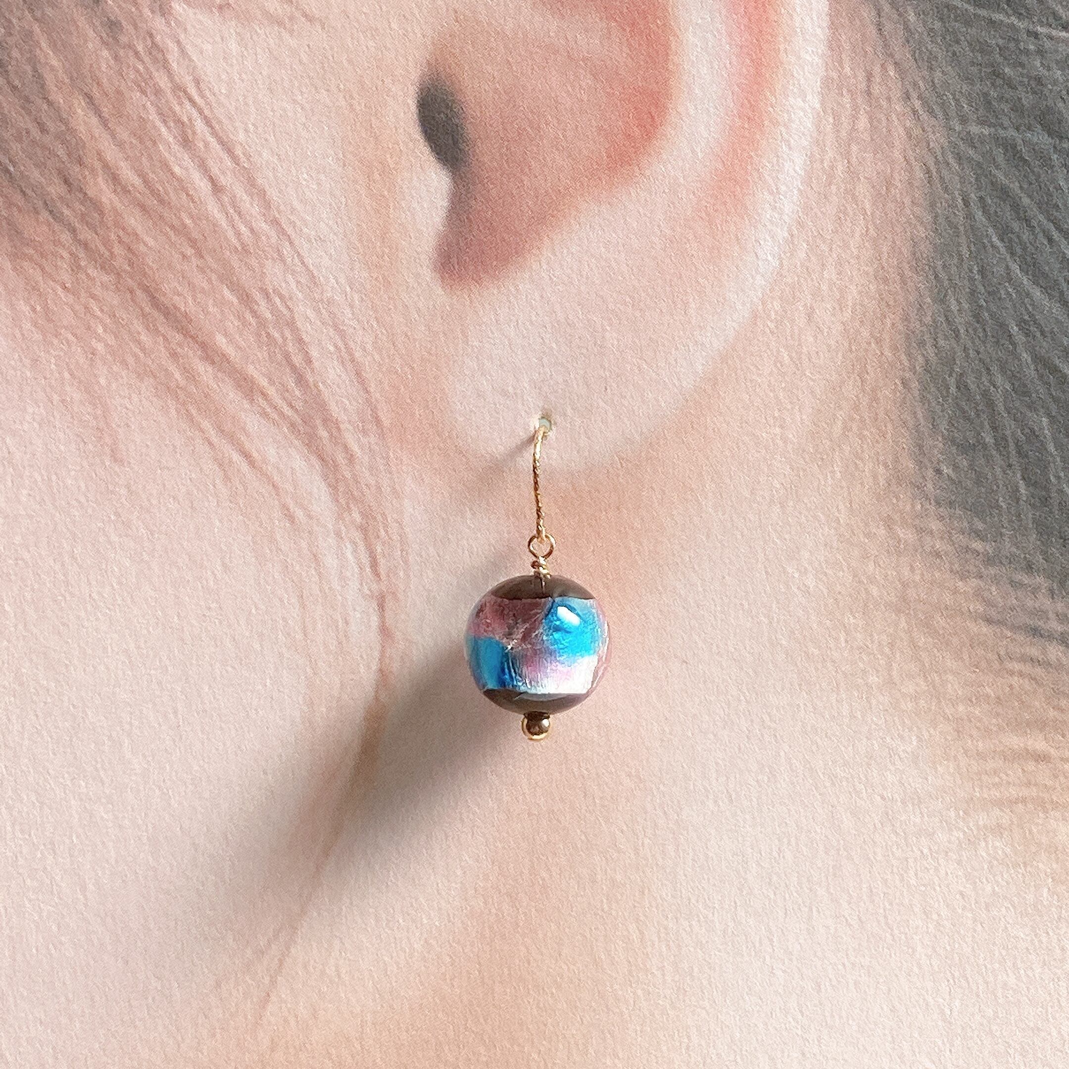 ピアス・イヤリング】14kgf ブルー&ピンク とんぼ玉 / blue&pink