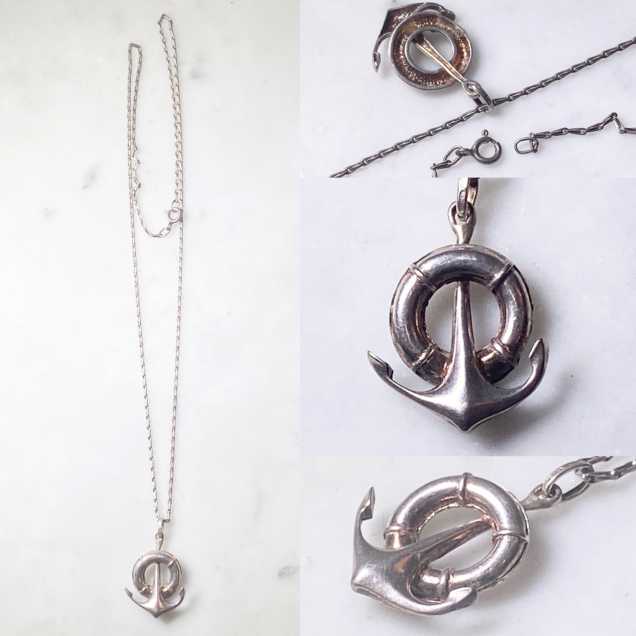 vintage silver anchor pendant necklace