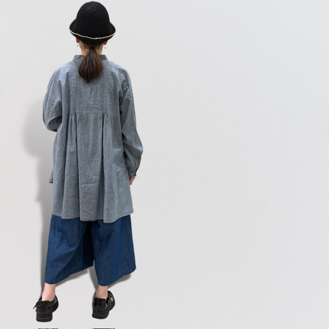 maison de soil HANDWOVEN YARN DYE NATURAL INDIGO CHAMBRAY BANDED