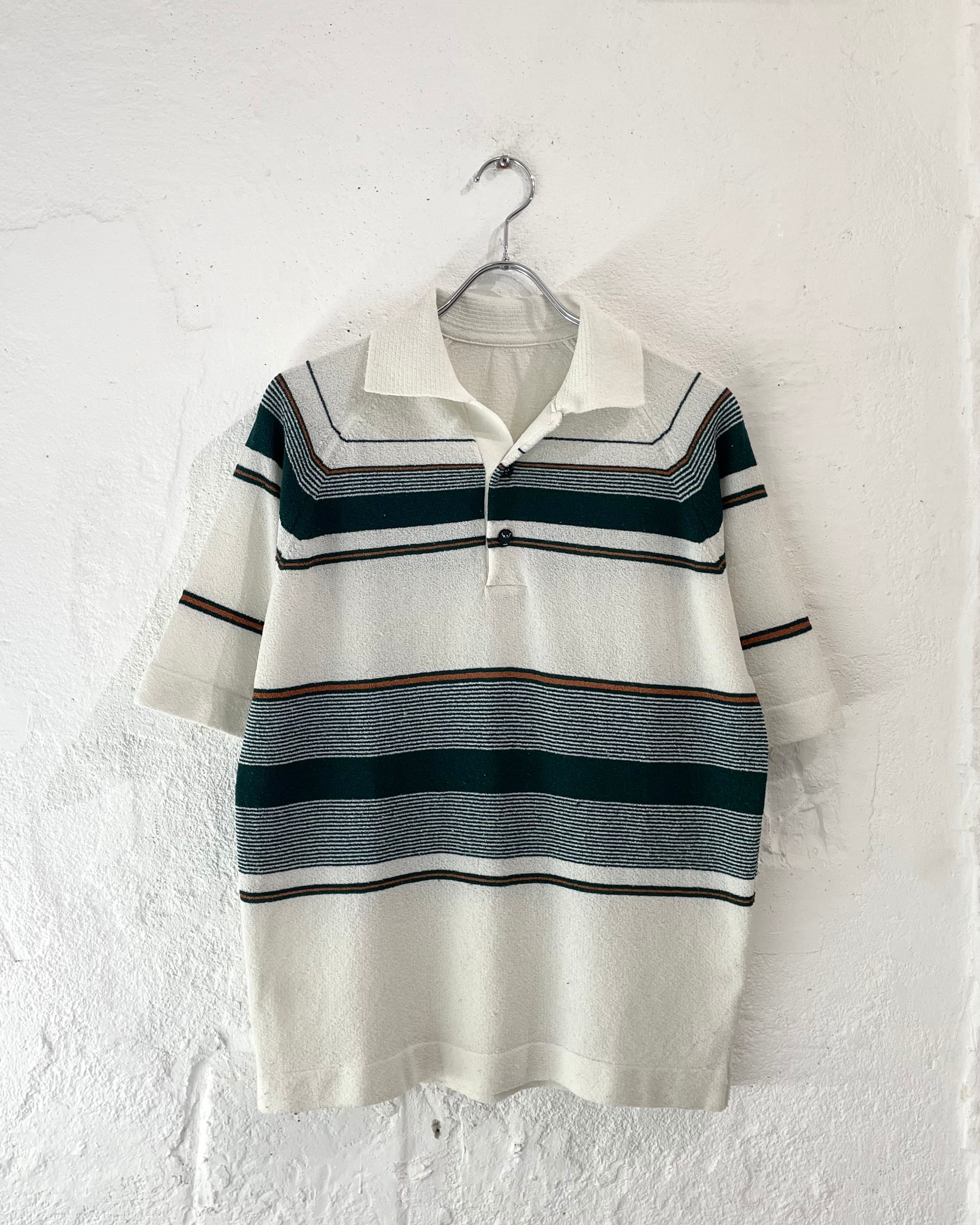 ~80s USED Border Pattern S/S Pile Polo Shirt