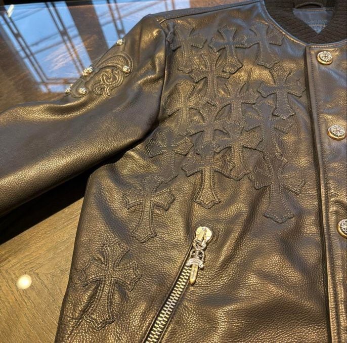 CHROME HEARTS クロムハーツ オールレザーレターマン ジャケット