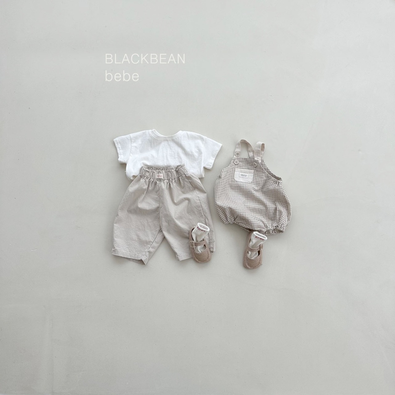【BLACK BEAN】チェックサロペセット ベージュ 60〜80cm - 3
