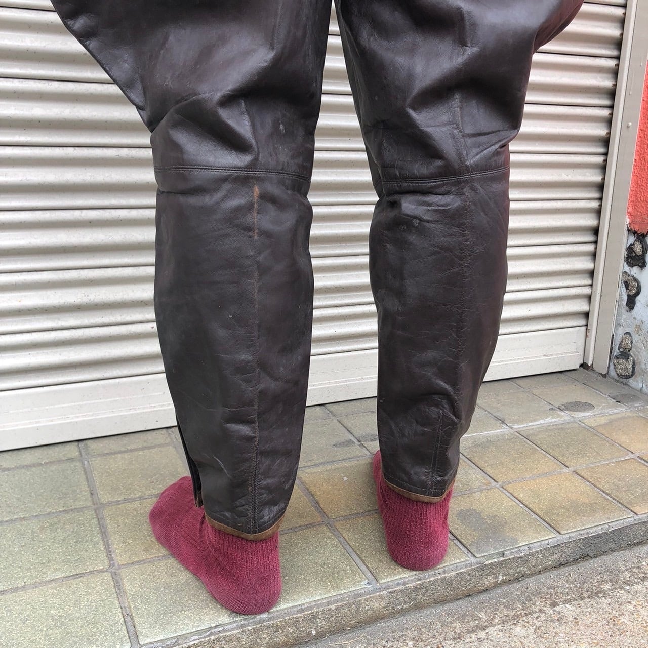 貴重 50s ユーロ 軍物 実物 モーターサイクル レザー パンツ 