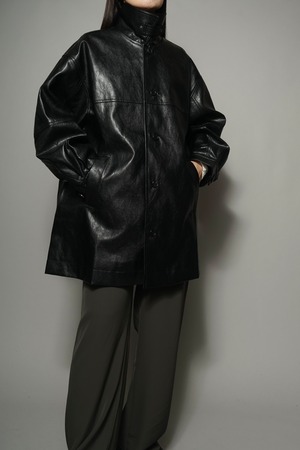 SWITCHING SLEEVE FAUX LEATHER JACKET  (BLACK) 2402-69-82