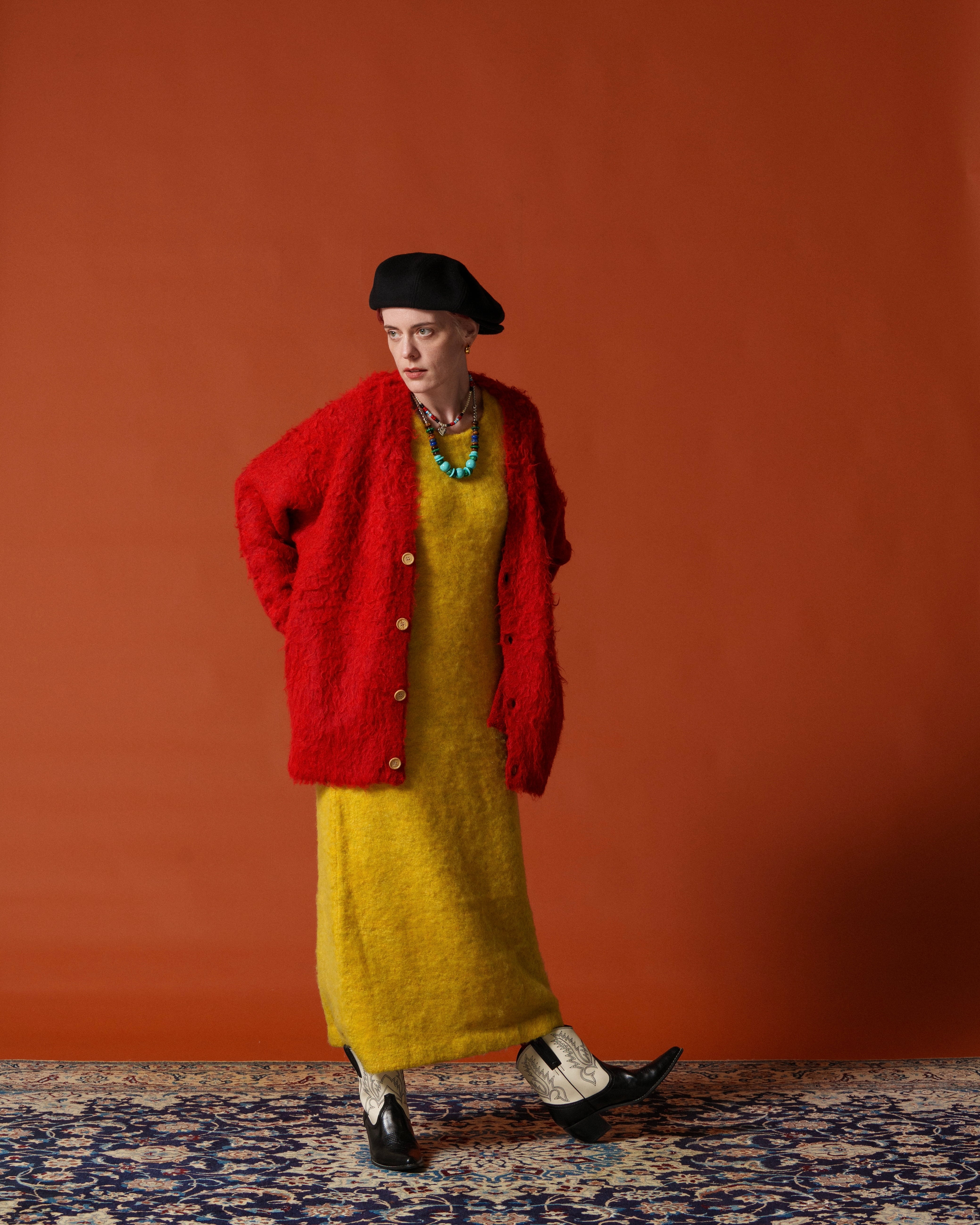 26年2月中旬発送】Soft Light Knit Cardigan/Red | AMBERGLEAM