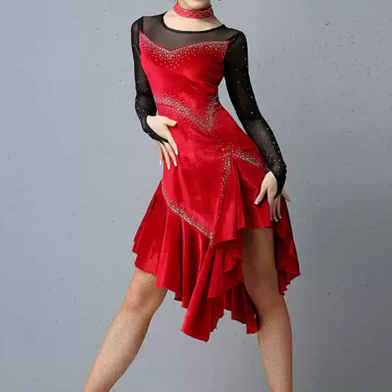 アシンメトリー ロングスリーブ ミニダンスドレス ds1171