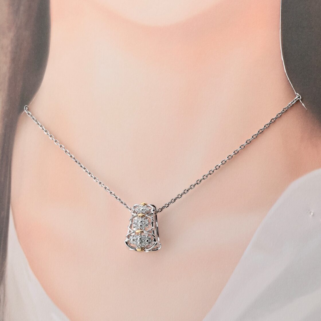 Pt900 K18 ロイヤルアッシャー ダイヤモンド 0.45ct ネックレス 透かし 