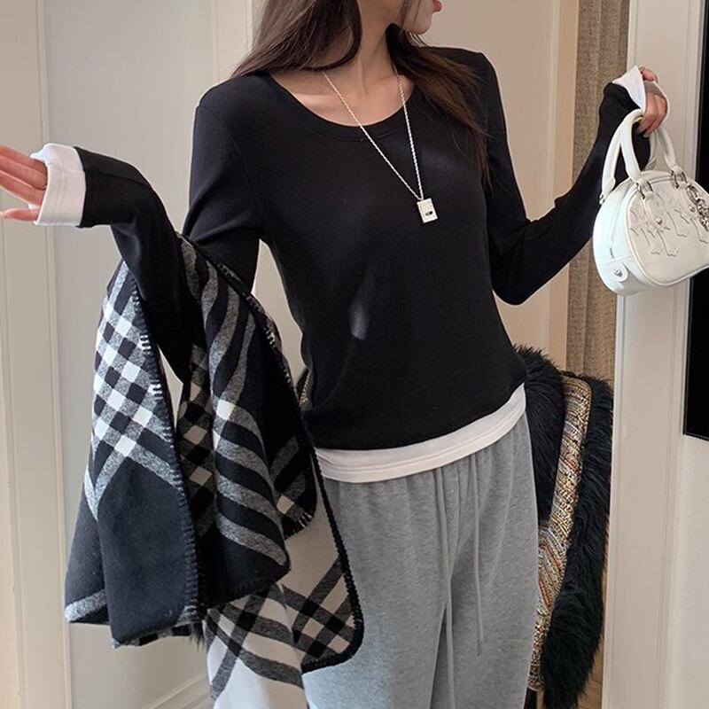 レイヤード風 長袖 クルーネック カットソー 2color ATO0020