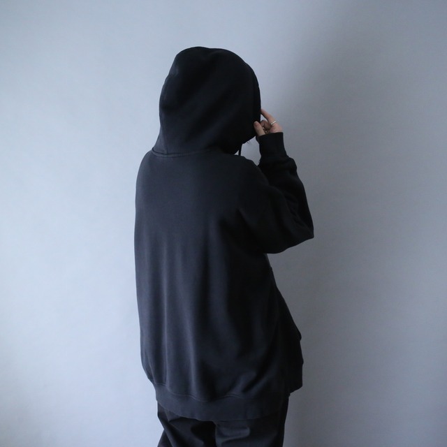 "adidas" XXL over silhouette black one-tone sweat parka