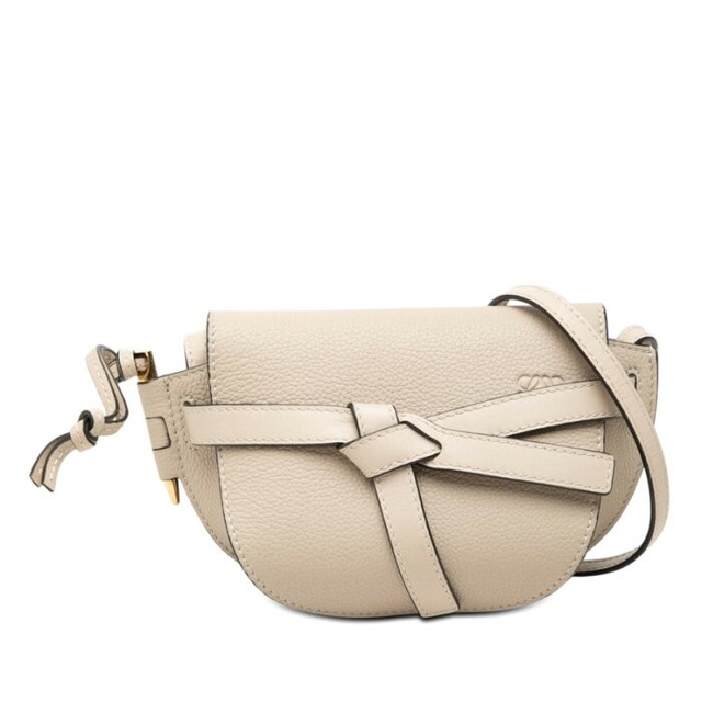 ロエベ アナグラム ゲート ミニ 斜め掛け ショルダーバッグ ベージュ系 レザー レディース LOEWE 【中古】