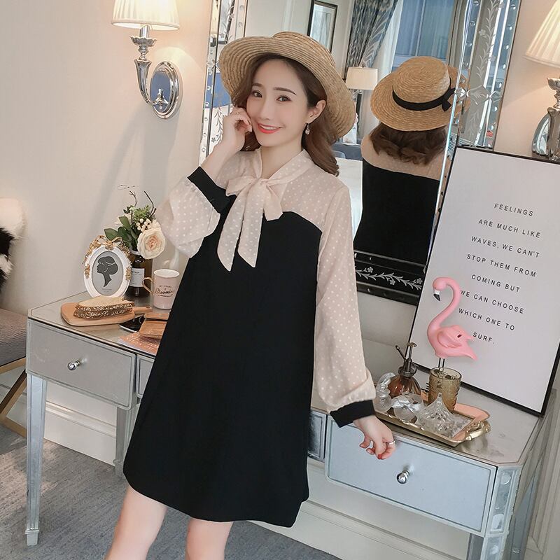 【新作】【送料無料】 新しいファッションラインのマタニティドレス2019春バージョンは偽のツーピースステッチミドルレングスマタニティドレスをリードします-アリババ スプリング 春物 expec239324105613