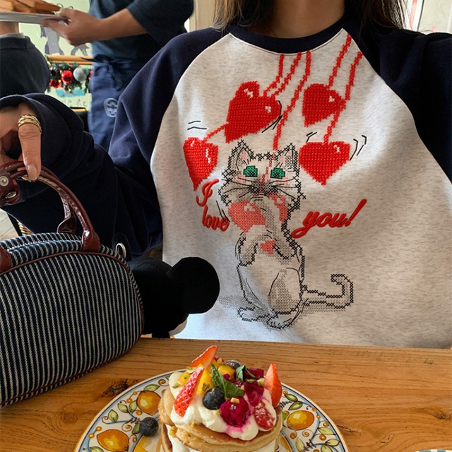 love love love cat fleece sweat pullover  e1765