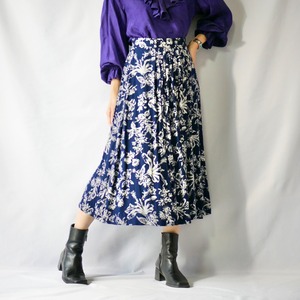 Made in USA dark navy rayon floral skirt アメリカ製ダークネイビー花柄レーヨンスカート