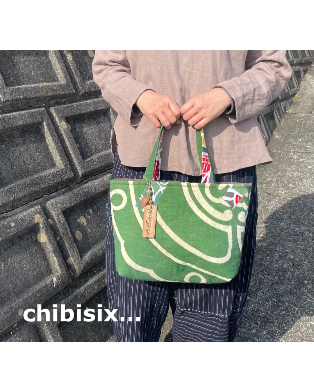 アウトレット 店舗 価格 chibisixハンドメイド 古布 バッグ 縞 格子 藍