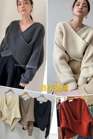 フロントクロスデザイン ニットプルオーバー　AJ1079-D03