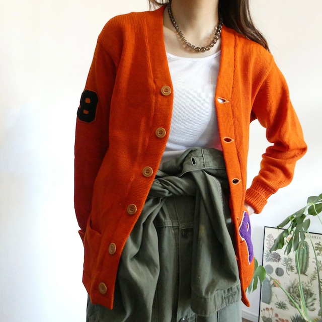 50-60s lettered cardigan orange