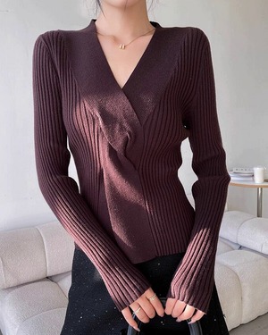 クロスVネックリブニット 3color A0524